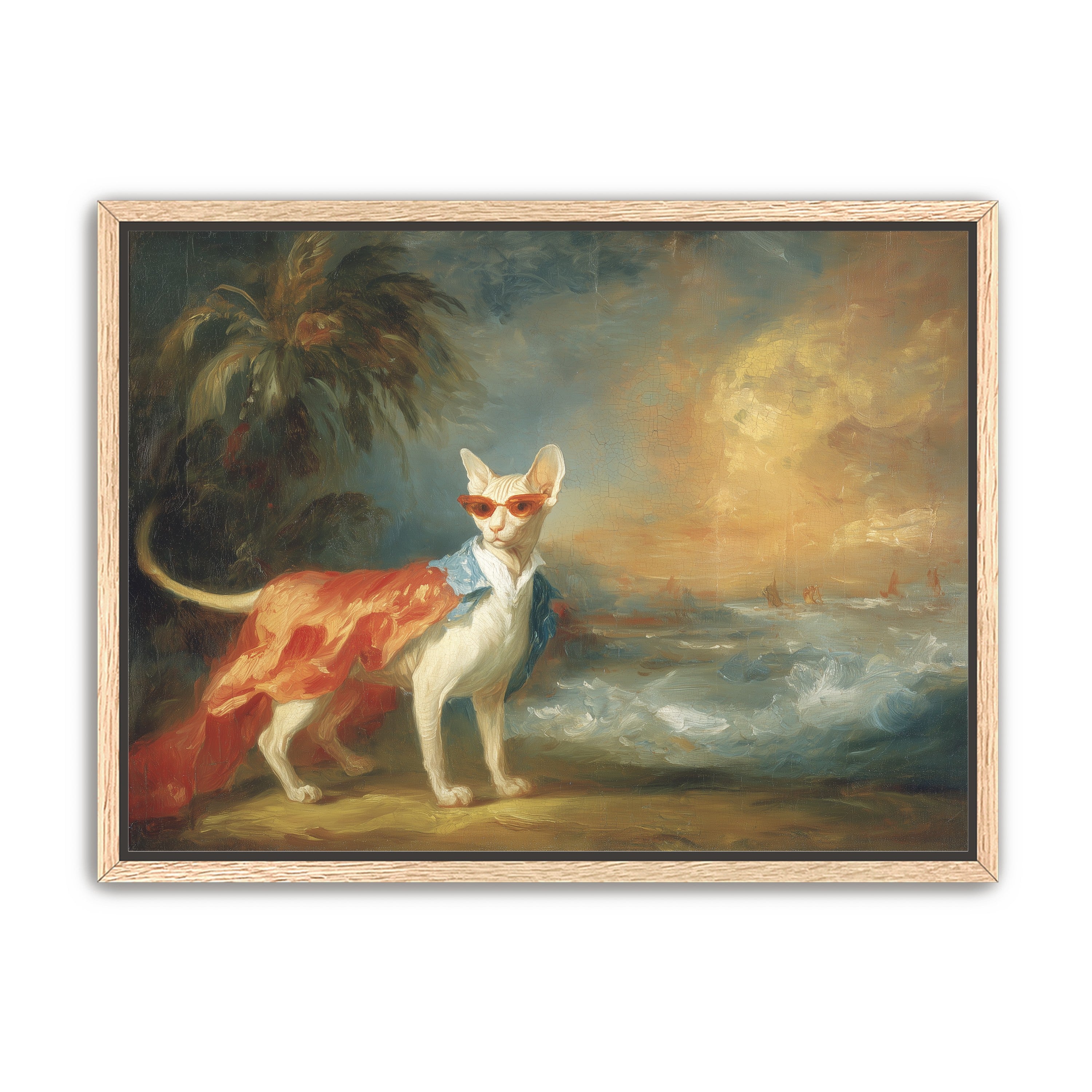 Sunglasses cat at the shore