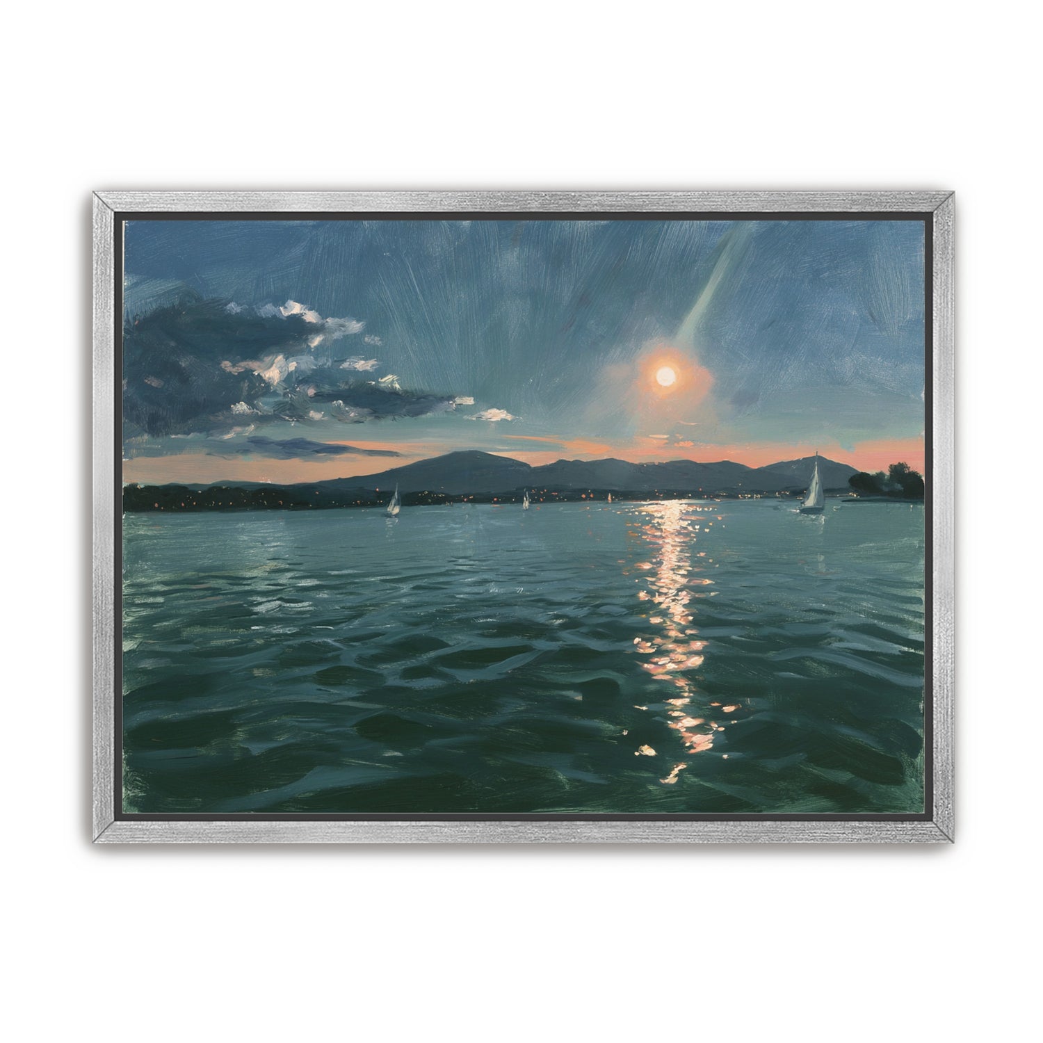 Peach sun on blue water