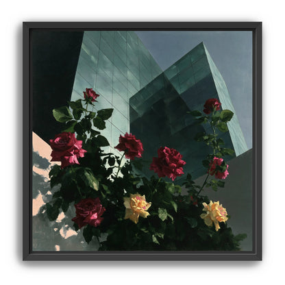 Roses against glass towers