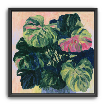 Pink light on green leaves
