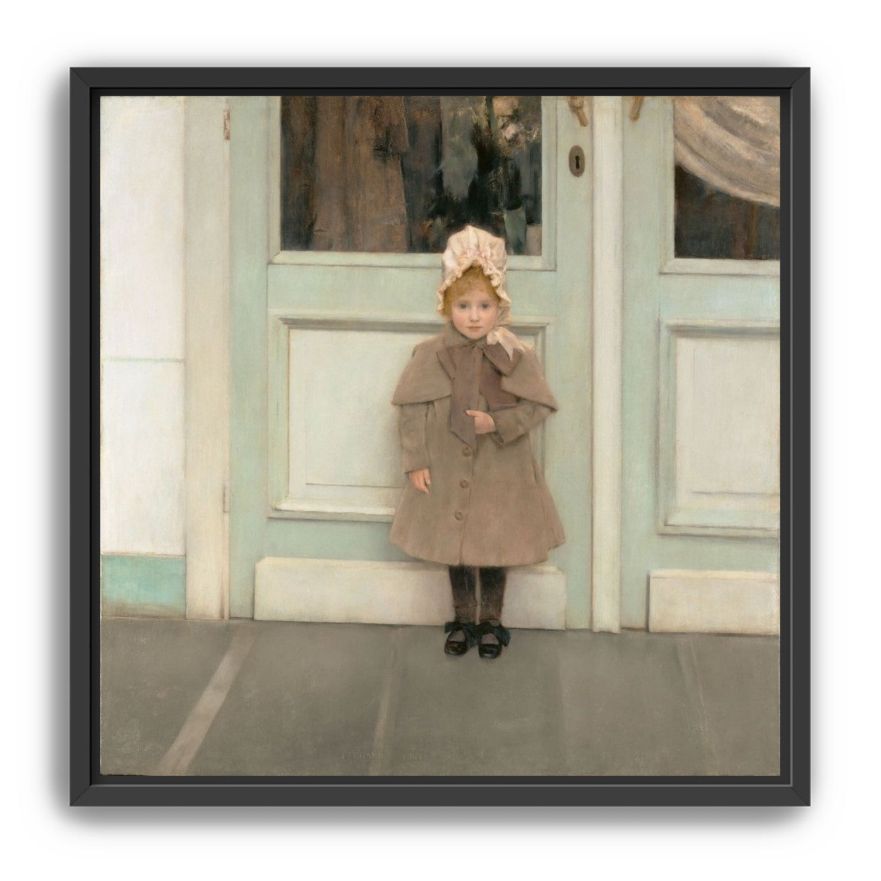 A child beneath pale doors