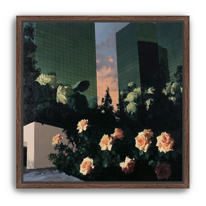 Roses under green towers