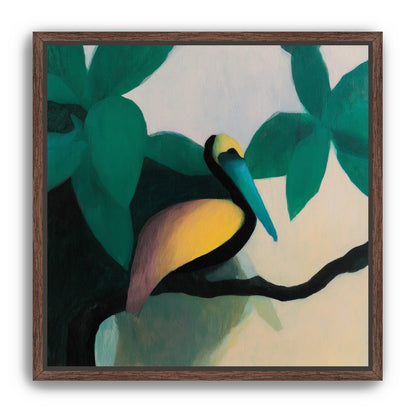 Blue beak in teal leaves