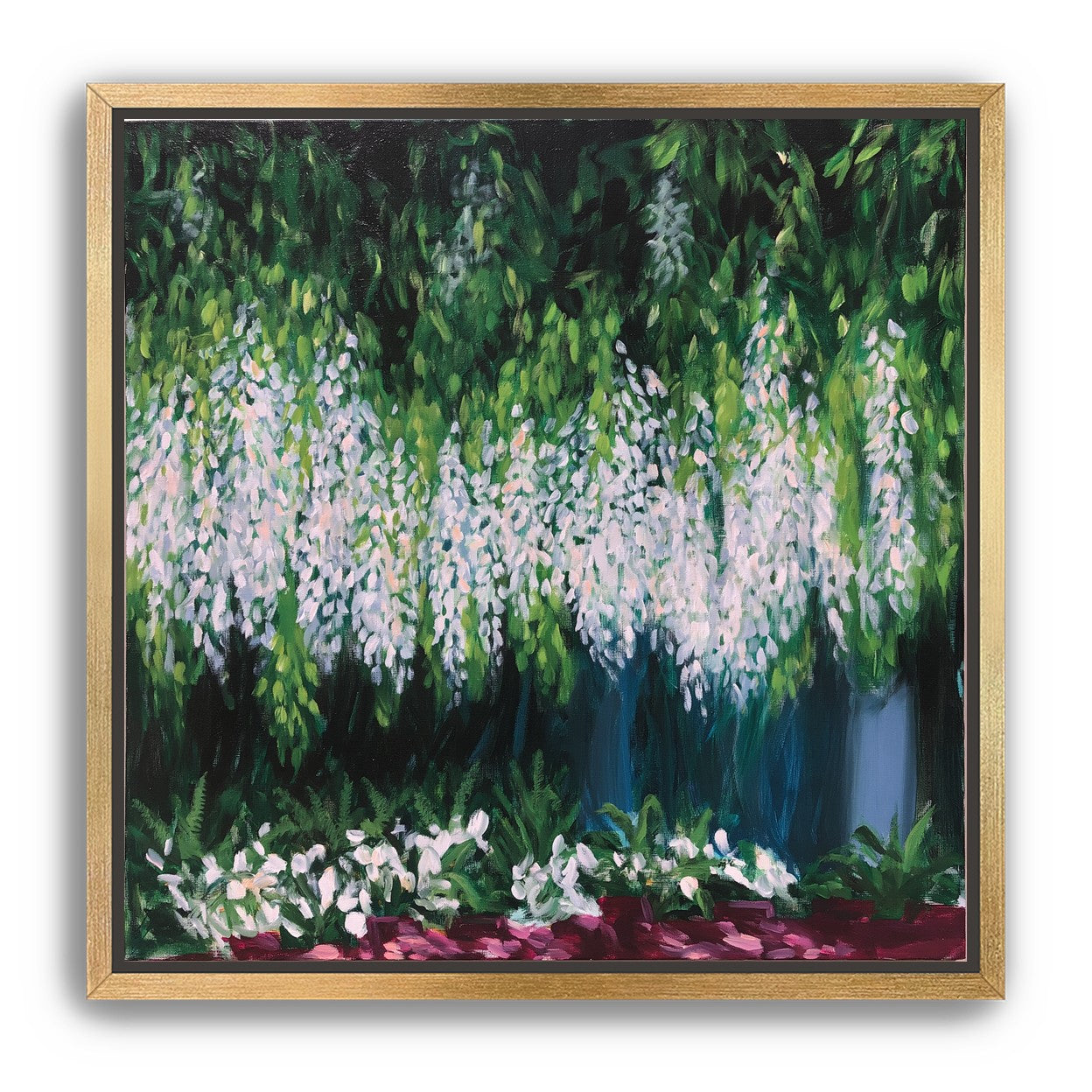 Pale blossoms in green shade