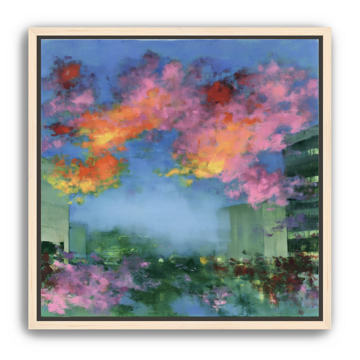 Neon clouds over rooftops