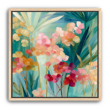 Flowers among teal leaves