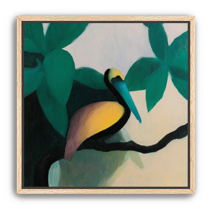 Blue beak in teal leaves