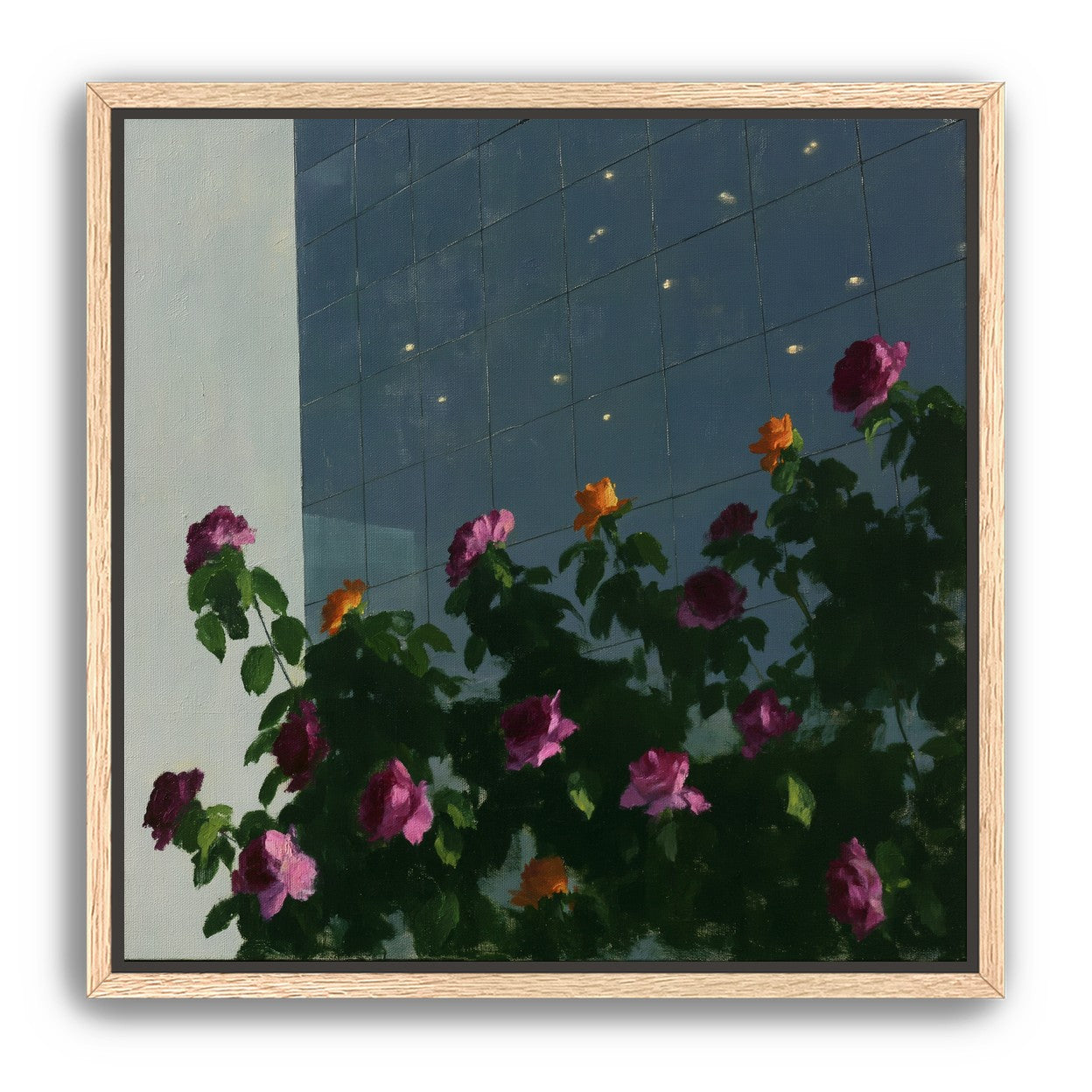 Flowers against the glass tower