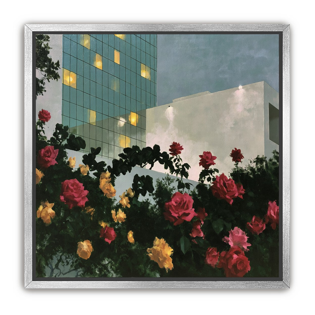 Roses under office lights