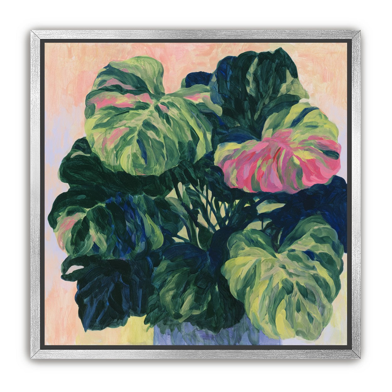 Pink light on green leaves