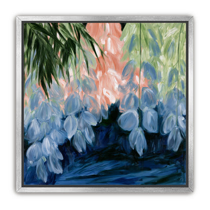 Blue flowers under green leaves