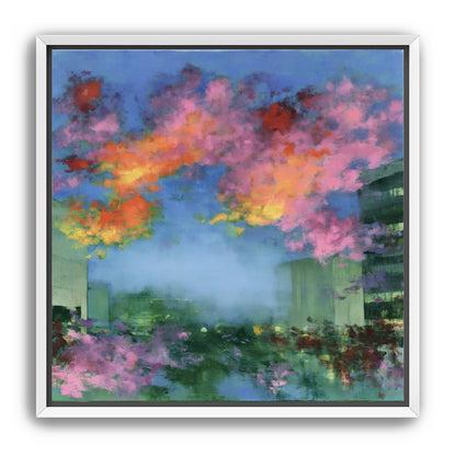 Neon clouds over rooftops