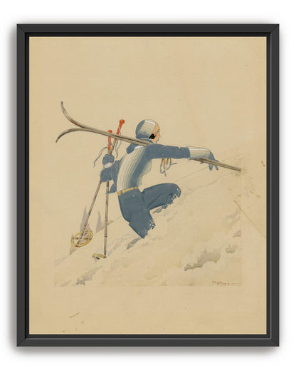 Blue skier in pale snow