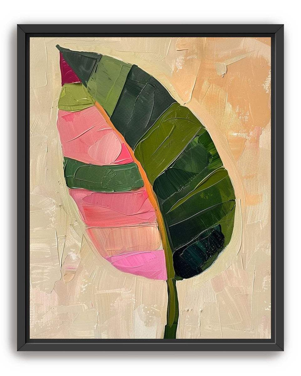 Pink light on a green leaf