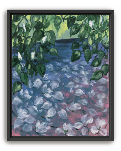 White petals on blue pond