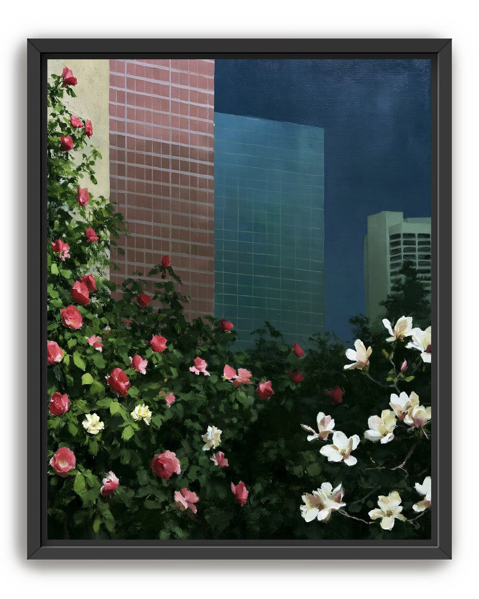 Flowers at the foot of towers