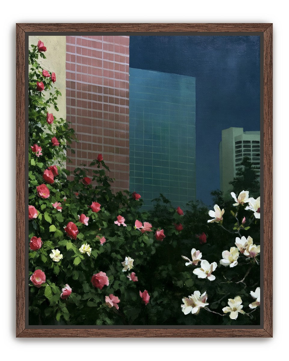 Flowers at the foot of towers