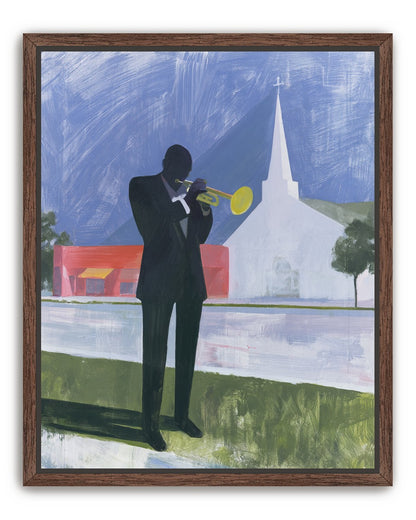 Yellow trumpet before the church