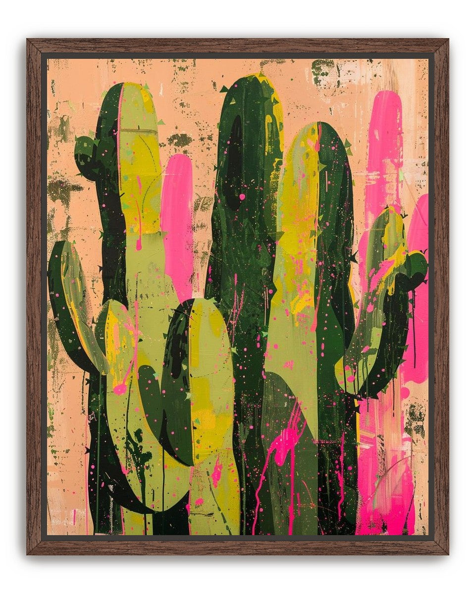 Cacti among pink splatters
