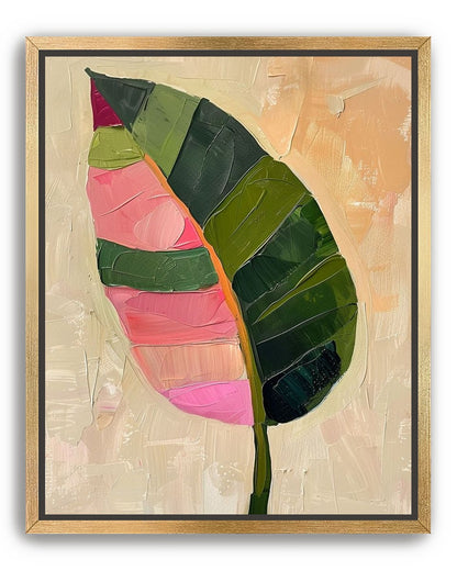 Pink light on a green leaf