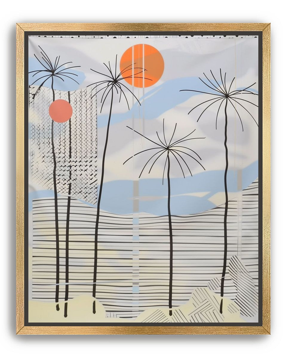 Two suns over striped hills