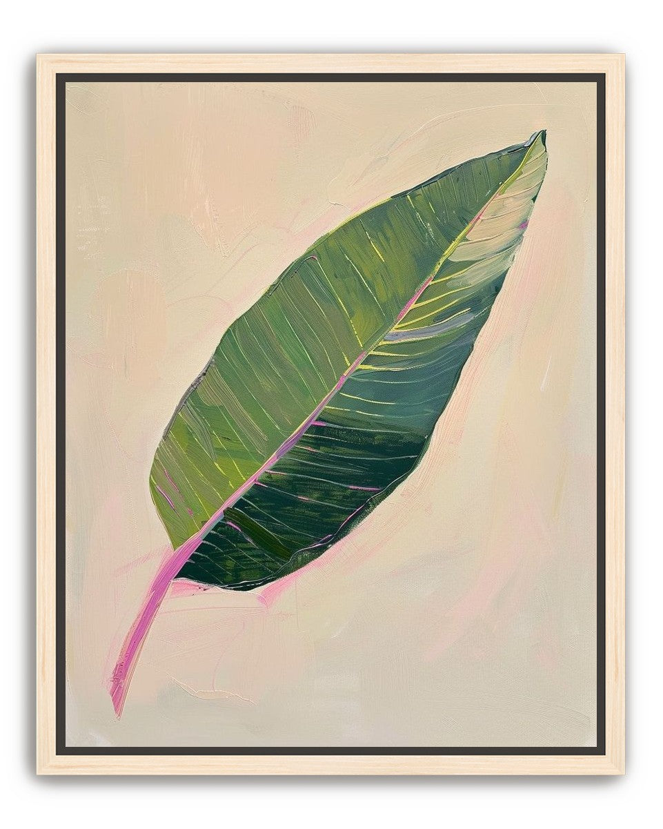 Green leaf with pink spine