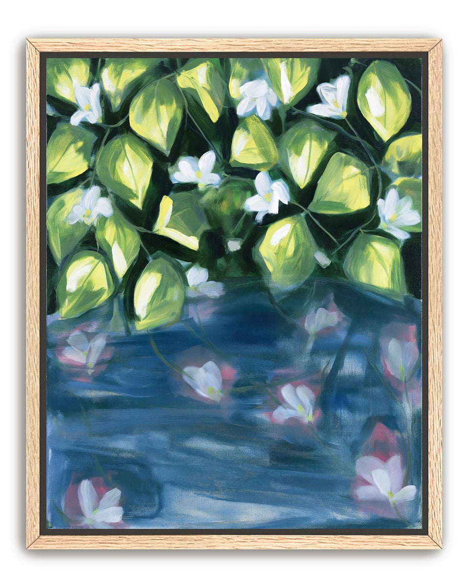 White flowers over blue water