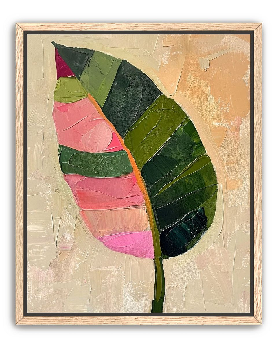 Pink light on a green leaf