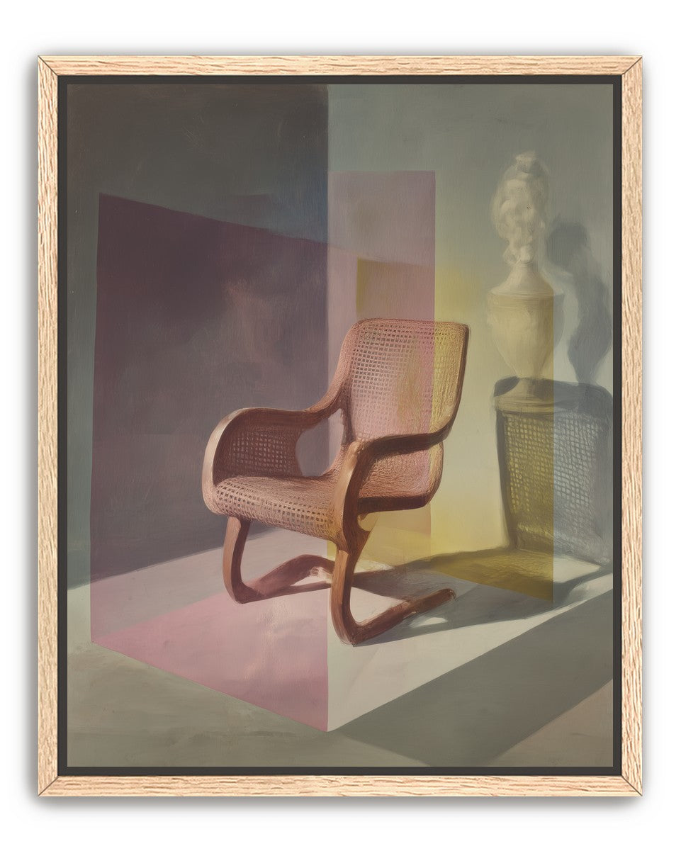 Cane chair within color panes