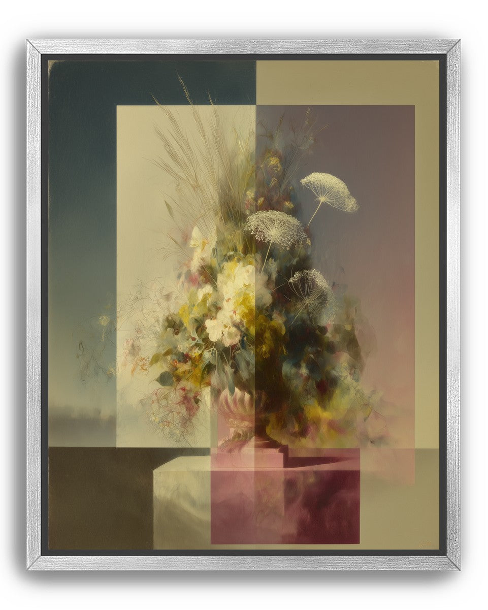 Vase of flowers within panes