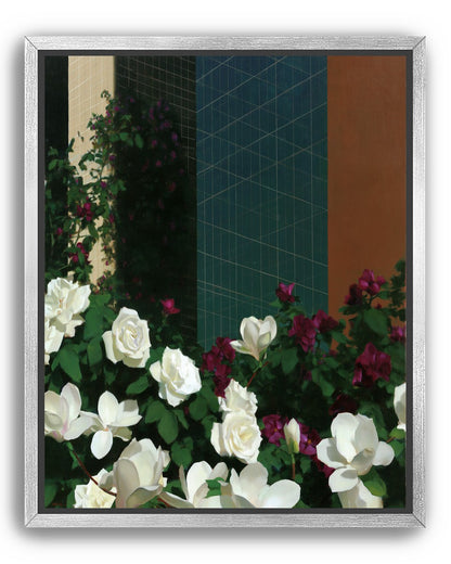 Roses against the blue grid