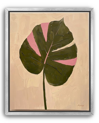Pink banded leaf on plastered white