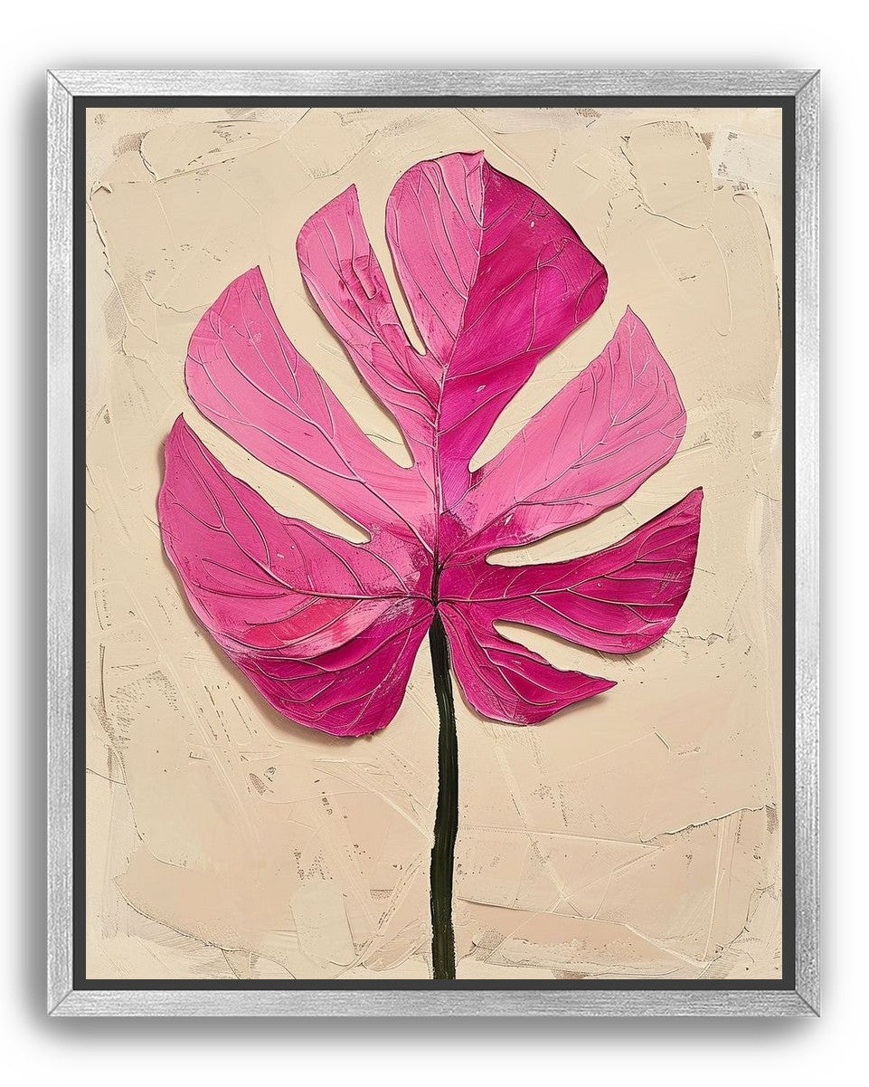 Pink leaf on plaster white