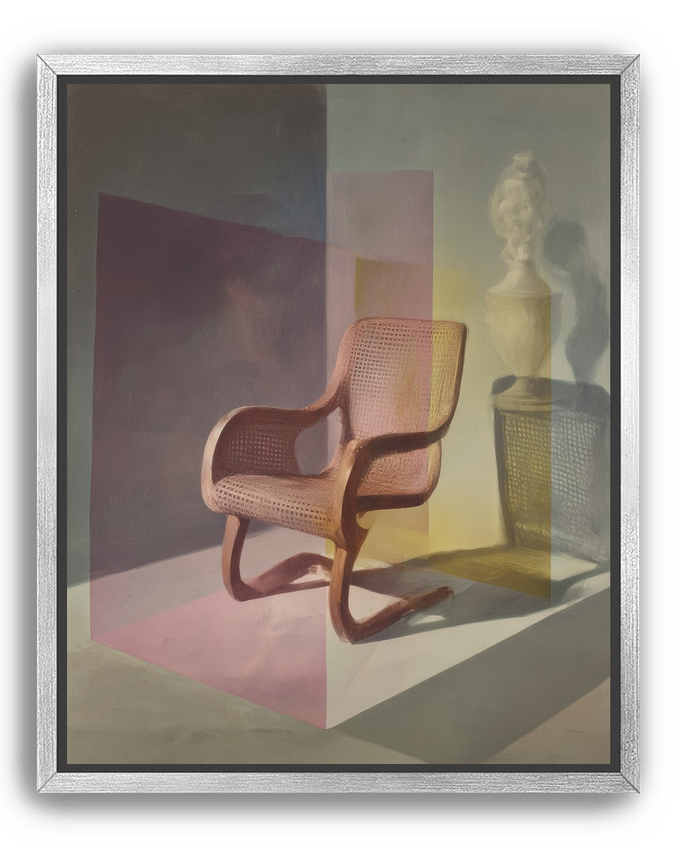 Cane chair within color panes