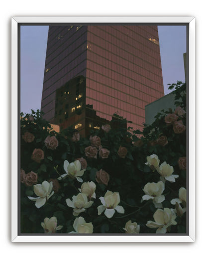 Pink tower above magnolias