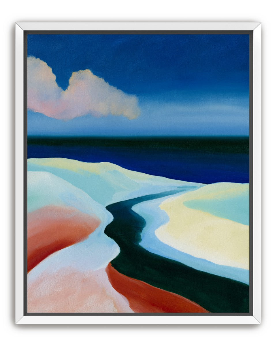 Deep blue over pale dunes