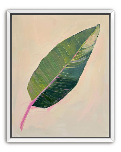 Green leaf with pink spine