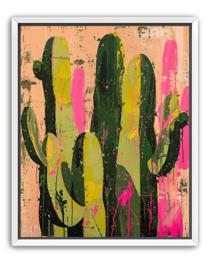 Cacti among pink splatters
