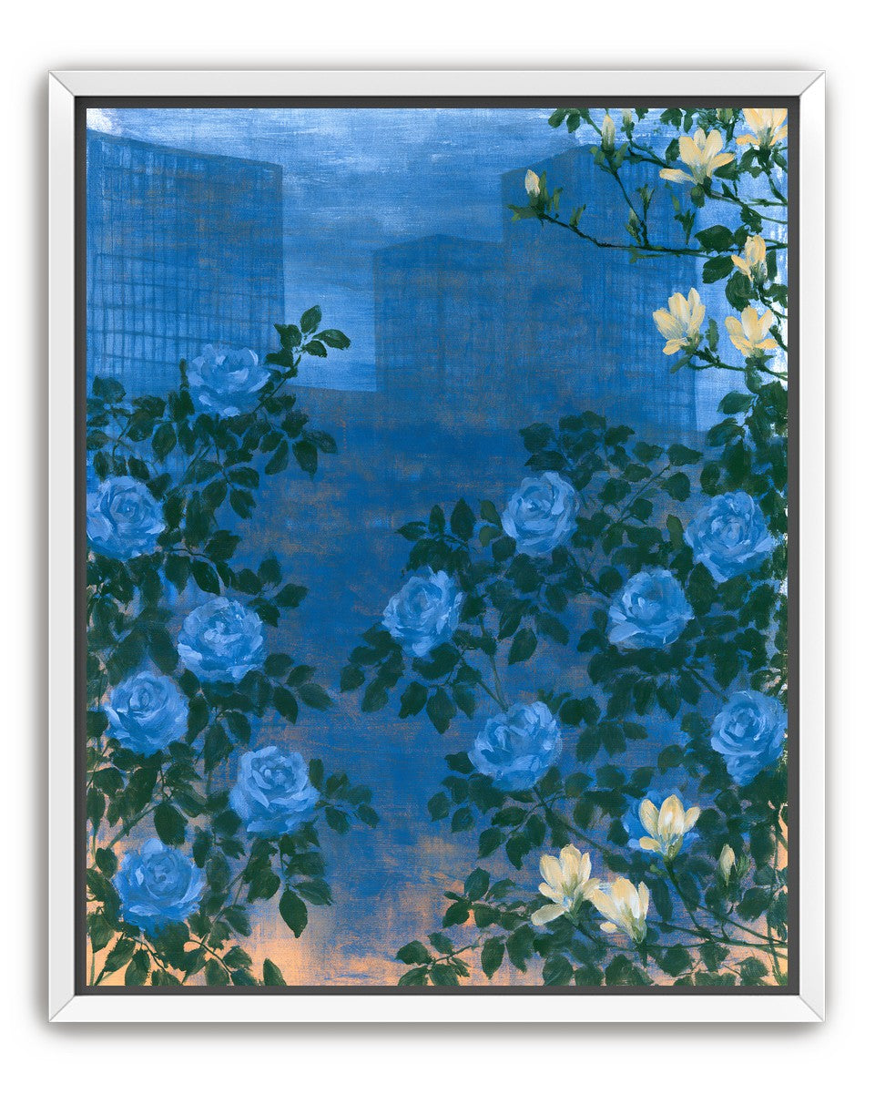 Roses against the blue towers