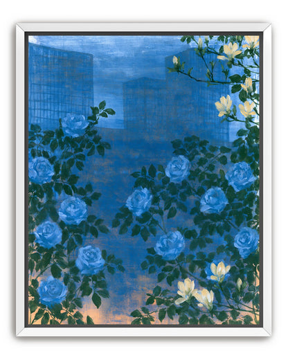 Roses against the blue towers