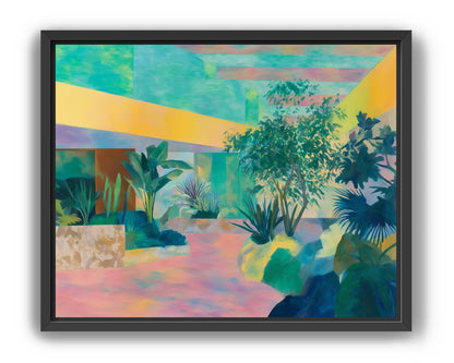 Garden beneath striped light