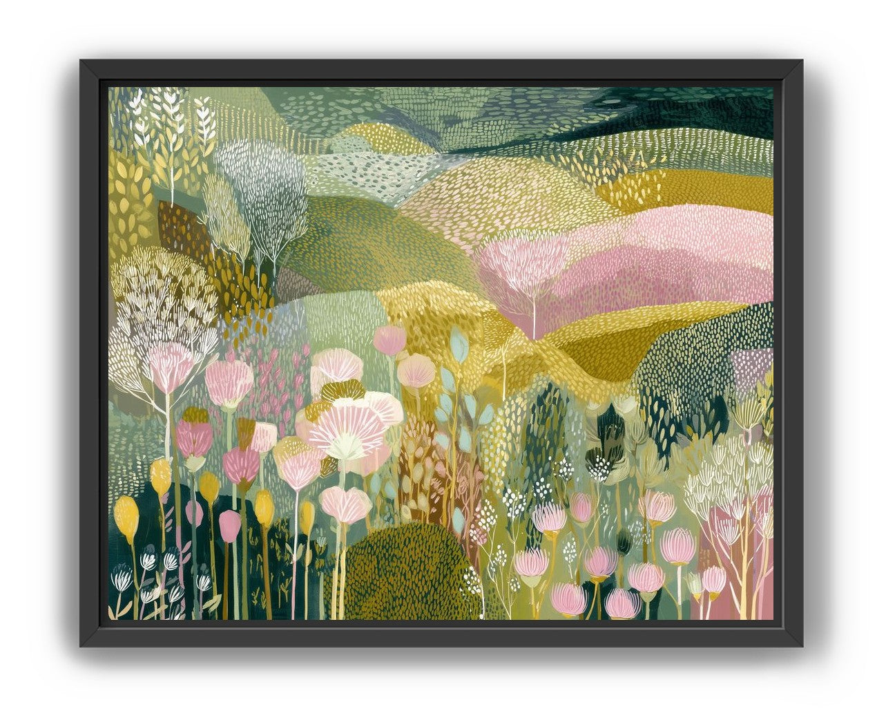 Patterned hills in bloom