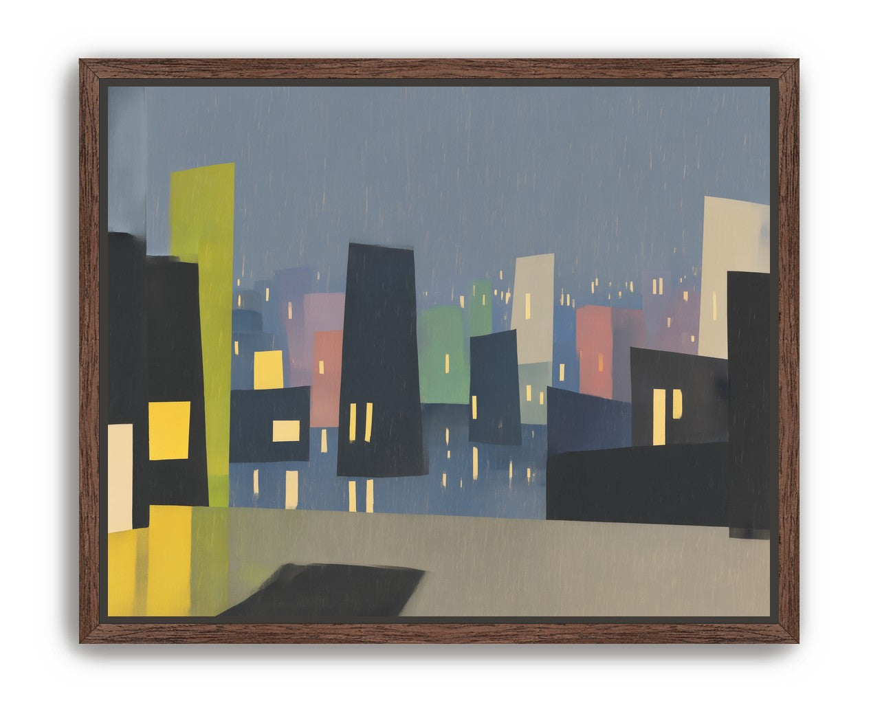 Rain on the lit skyline