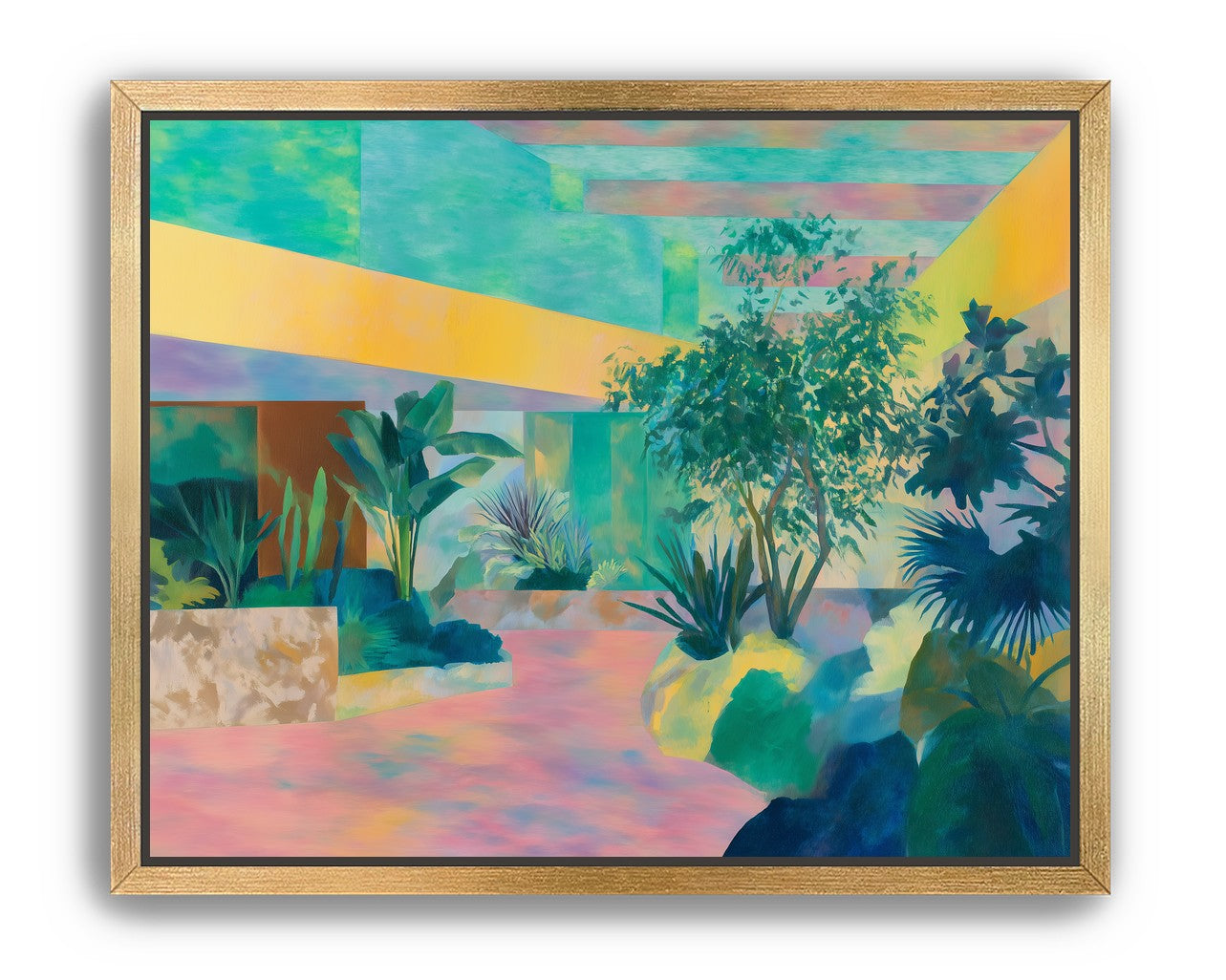 Garden beneath striped light