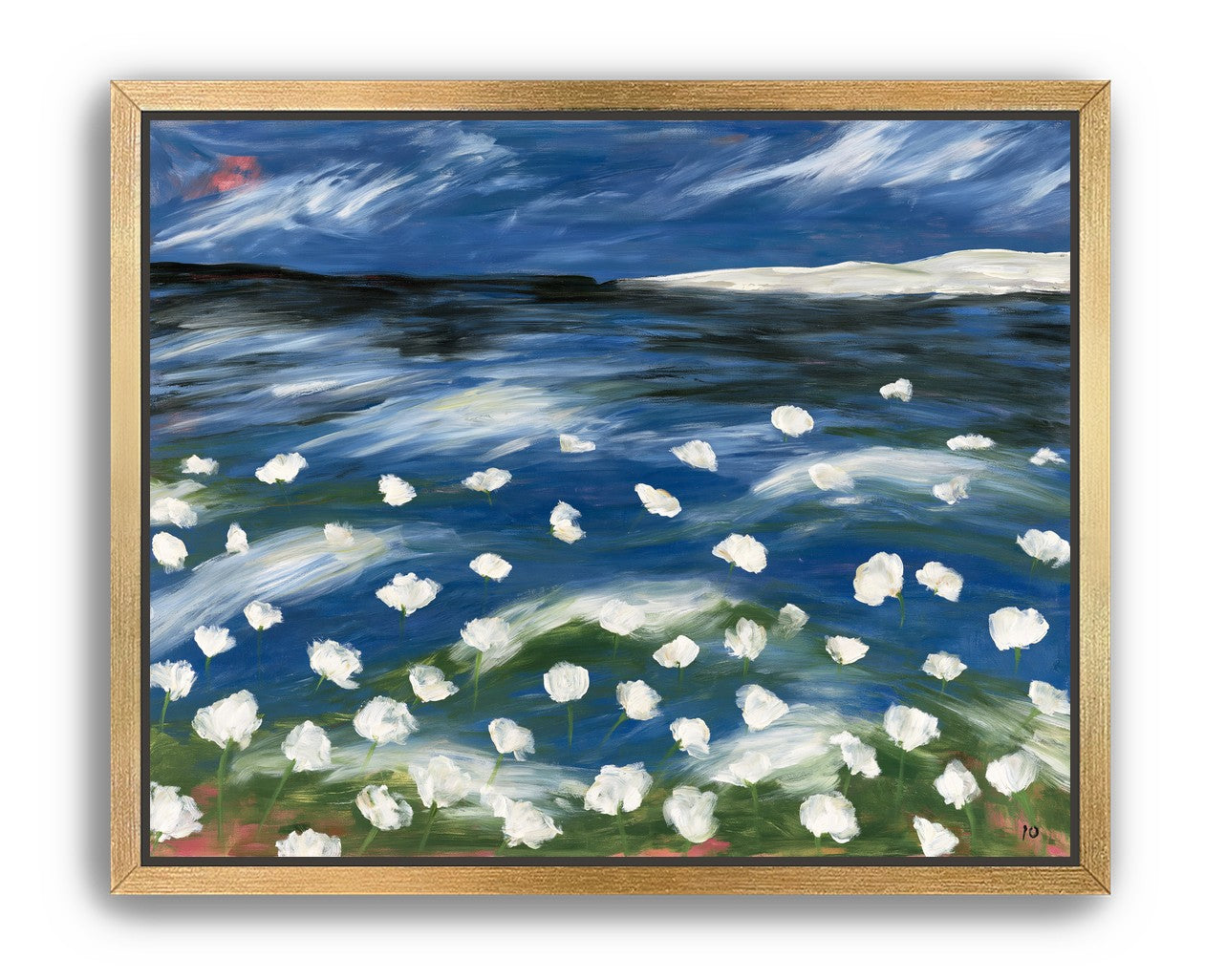 White flowers in blue wind