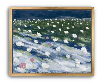 White flowers in wind streaks