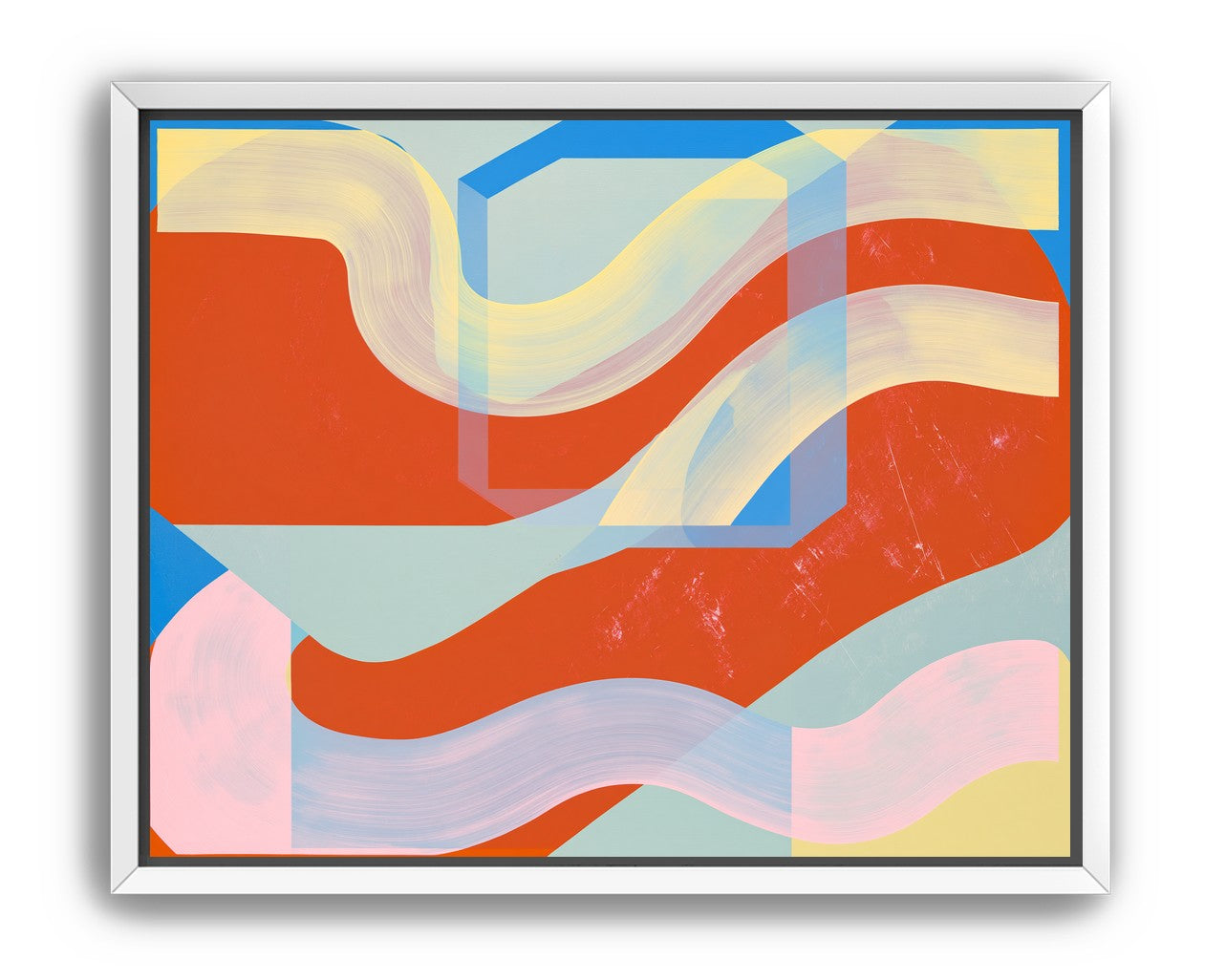 Translucent bands over red blocks