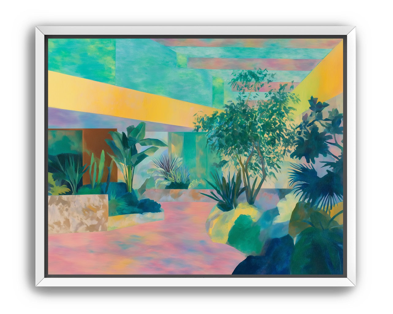 Garden beneath striped light