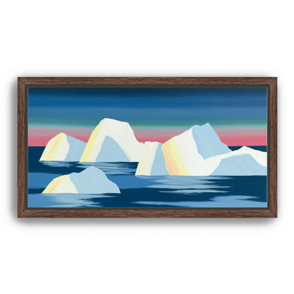 Icebergs under a pink banded sky