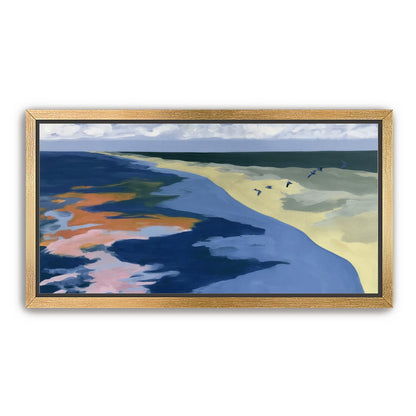 Birds over the pale shore